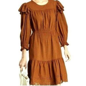 Universal Thread Women's Boho Prairie Dress Long Sleeve Burnt Orange XL